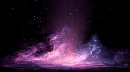 Abstract Purple Smoke and Sparkles on Black Background. © brandon