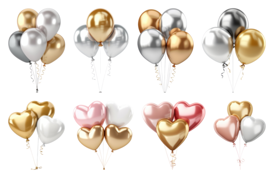 PNG Colorful metallic heart balloons, element set on transparent background - Powered by Adobe