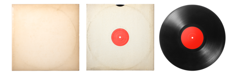 ビニールのレコード盤と古い紙ジャケット