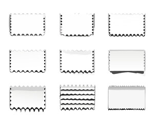 Arrangement of nine vintage photographic film frame edges on black background