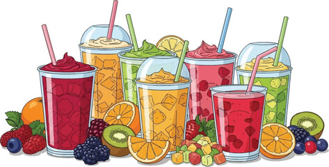 Colorful Fruit Blended Beverages Perfect for a Hot Day Refreshment