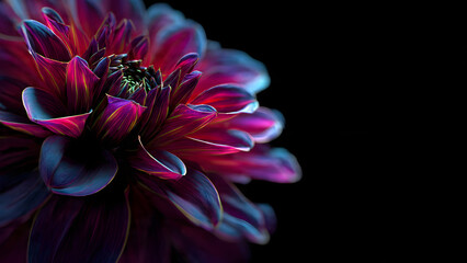 Vibrant Purple Dahlia Flower Close-up Against Black Background