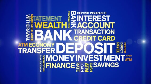 Bank Deposit animated word cloud-text design animation tag kinetic typography seamless loop.