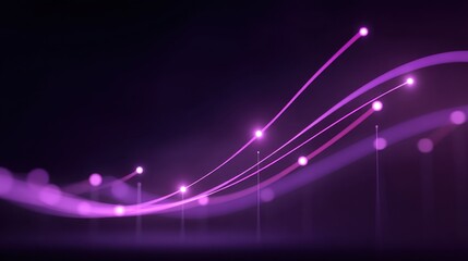 Abstract purple light waves with glowing dots creating dynamic energy flow in a dark background, representing modern technology and innovation concepts.