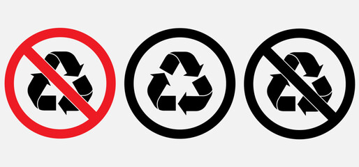 Recycle and recycling not allow sign in grey background, recycling icon, no recycle icon, sign, symbol, vector illustration.	
