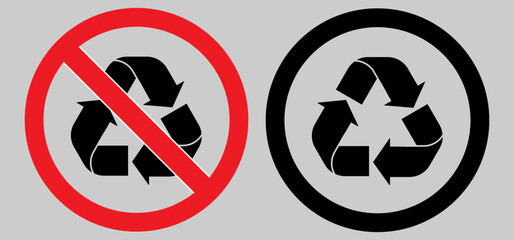 Recycle and recycling not allow sign in grey background, recycling icon, no recycle icon, sign, symbol, vector illustration.	