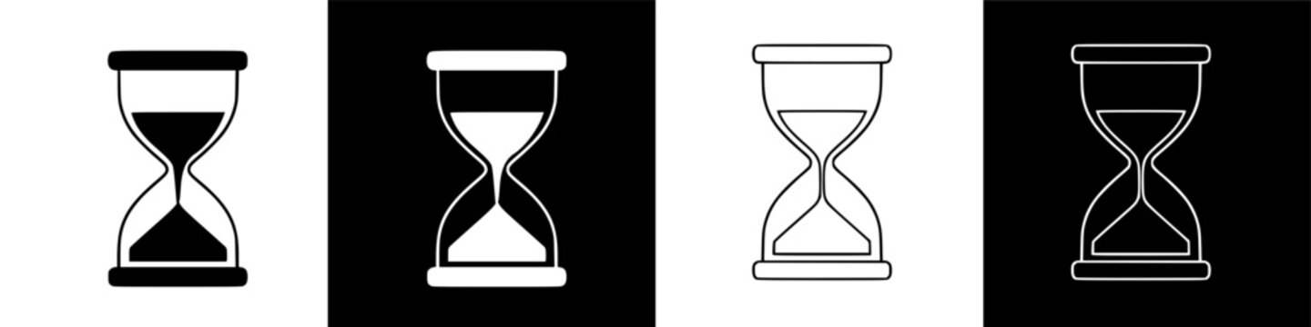 Minimalist Graphic Icons of Sand Timers Measuring Time on a Dark Background