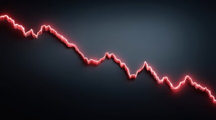 Red Graph Decline on Dark Background Showing Downward Trend in Financial Market or Business Performance Visual Representation