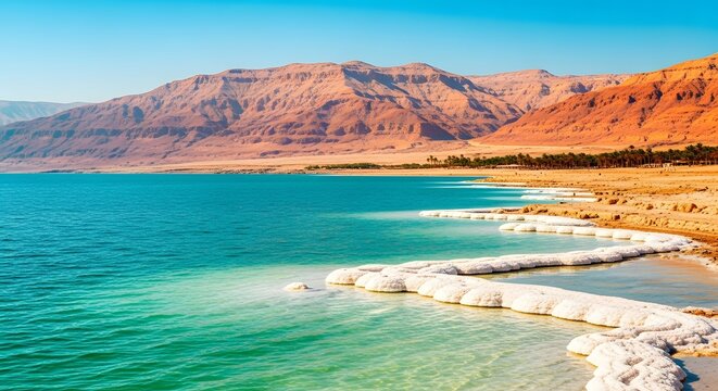 Scenic view of the dead sea with mountains in background
