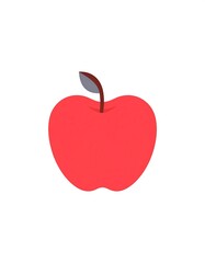 Obraz premium A flat, graphic depiction of a red, ripe apple with a green leaf and a brown stem, isolated on a white background