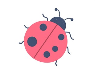 Obraz premium A flat illustration of a ladybug. The insect has a red shell with black spots and a gray head with antennae