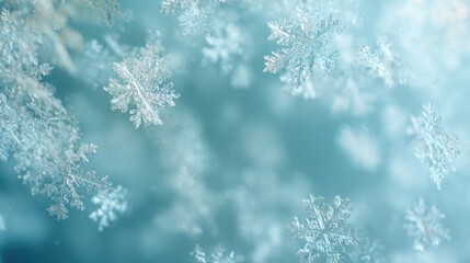drifting snowflakes close up, airy background, pale cool tones, soft minimal winter feel