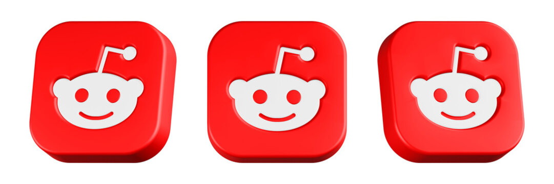 3d rendering icon reddit red square button