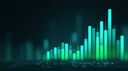 Abstract data visualization with shining glowing bars and dynamic colors representing growth, progress, and technology in a modern digital landscape