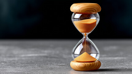  Classic Wooden Hourglass with Last Grains of Sand Falling, Minimalist Photography