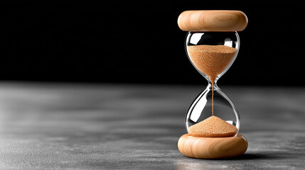 Classic Wooden Hourglass with Last Grains of Sand Falling, Minimalist Photography