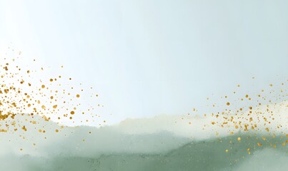 Fototapeta premium Minimalistic horizontal background to match a green and gold color palette, soft white surface with subtle sage green undertones and gentle gold speckles, a calm and elegant