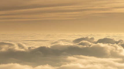 Obraz premium Cloud Dancer Golden Clouds Above a Layer of Soft Clouds During Sunrise or Sunset from Aerial View Colour of the Year 2026