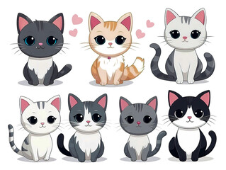 Fototapeta premium Playful cartoon cat character, friendly pose and soft shading, separated on white background.