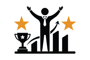 Business growth bar chart silhouette vector art illustration on white background