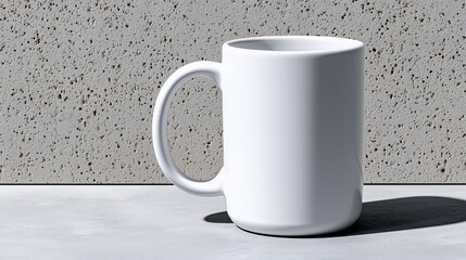 Obraz premium Plain White Ceramic Matte Mug on Concrete Background, Minimalist Product Shot