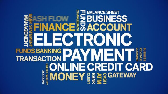 Electronic Payment animated word cloud-text design animation tag kinetic typography seamless loop.