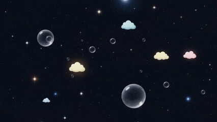 Dreamy Sky Bubbles  Clouds in Starry Night.