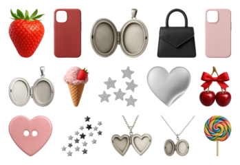 PNG Colorful collection of decorative items, element set on transparent background