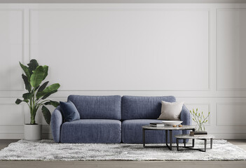 Minimalist modern living room interior background, living room mock up in scandinavian style, cloud dancer 2026, empty wall mockup, 3d rendering