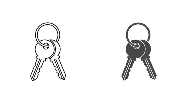 Set of two house keys on a ring shown in outline and solid icon styles