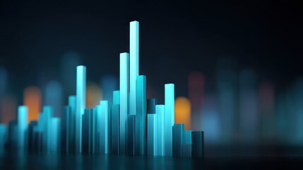 Abstract digital background with glowing bars illustrating data visualization and modern technology in blue tones with soft bokeh for creative projects