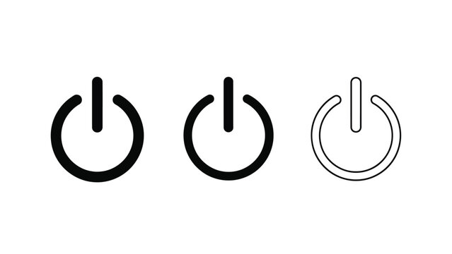 Set of three universal power button icons showing solid and outline styles