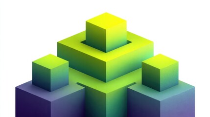 Geometric Abstract Composition with Layered Colorful Cubes in Gradient Shades of Green and Blue for Modern Design and Creative Backgrounds