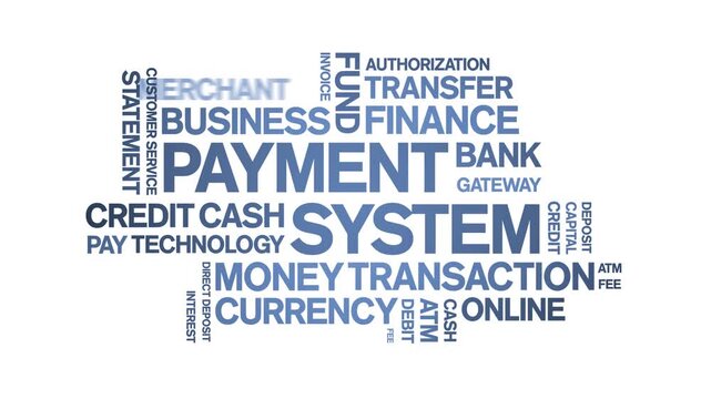Payment System animated word cloud-text design animation tag kinetic typography seamless loop.