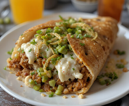 Delicious Middle Eastern Kebab Wrap with Minced Meat and Fresh Vegetables