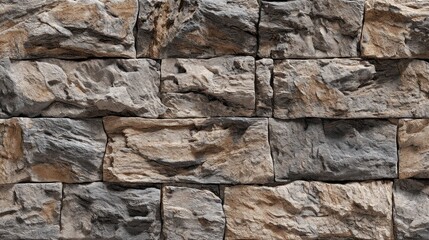 Fototapeta premium Seamless natural stone wall texture with uniform but organic arrangement captured with ultra-detailed clarity Shadows emphasize rough contours