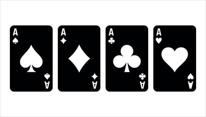Four Aces playing cards in black and white with spades diamonds clubs and hearts ace of spades ace of diamonds