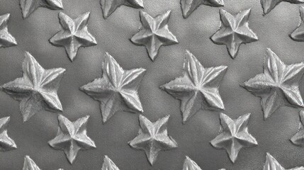Seamless ornamental star-shaped motif repeated flawlessly across metallic background captured with macro clarity Shadows engraved relief while reveal