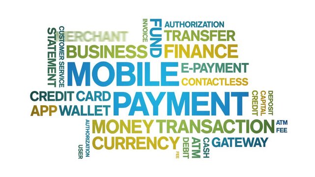 Mobile Payment animated word cloud-text design animation tag kinetic typography seamless loop.
