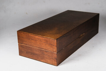wooden box on white cardboard vintage background