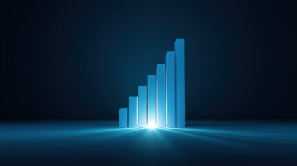 Abstract depiction of increasing bar graph with blue bars and illuminated background representing growth, progress, and financial success in a modern digital style