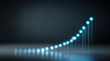 Abstract representation of growth and progress with glowing spheres on a rising graph against a dark background, symbolizing success and advancement in business