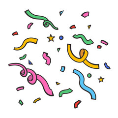 Doodle colorful confetti elements - curls, circles, stars. Illustration on a transparent background isolated on white background