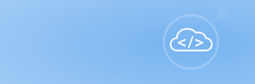Cloud-Code Header Copy Space Vektor svg unter 60 kB mit Programmierzeichen f&uuml;r Softwareentwicklung, Web-Entwicklung, Programmierung und Cloud-Anwendungen.