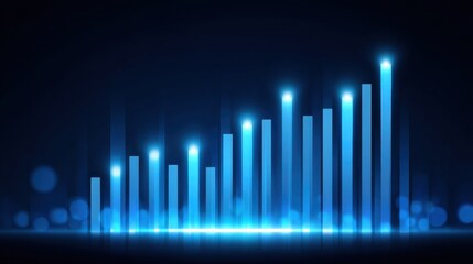 Futuristic Digital Data Visualization With Bright Blue Bars Showing Growth Against a Dark Background for Business and Technology Concepts