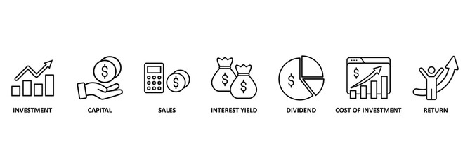 Return on investment - banner with keywords and icons 
