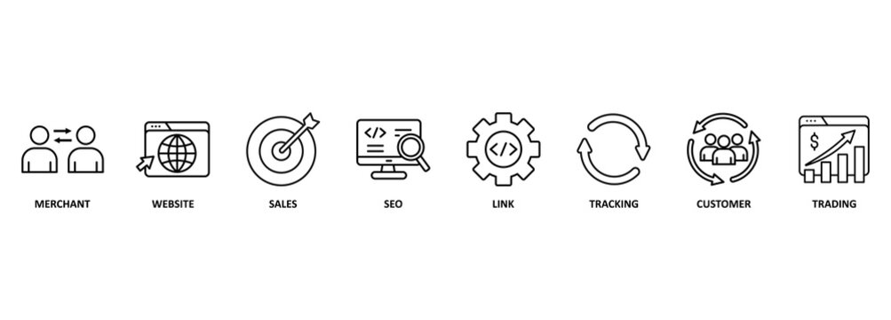 Banner affiliate marketing concept business partnership, referral program, vector illustration 