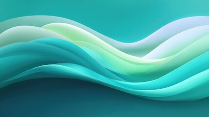 Obraz premium Elegant flowing waves in soothing shades of teal and green, creating a serene and tranquil background for design, digital art, and creative projects