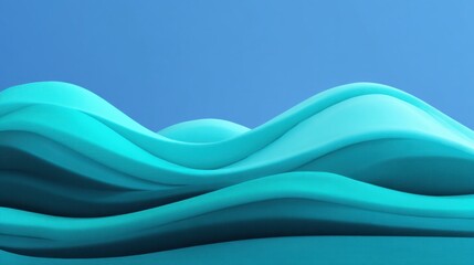 Obraz premium Abstract digital wave patterns in vibrant turquoise color creating a soothing visual effect on a solid blue background for modern design applications