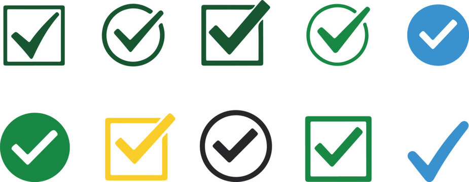Variety of check mark icons with different styles and colors tick mark